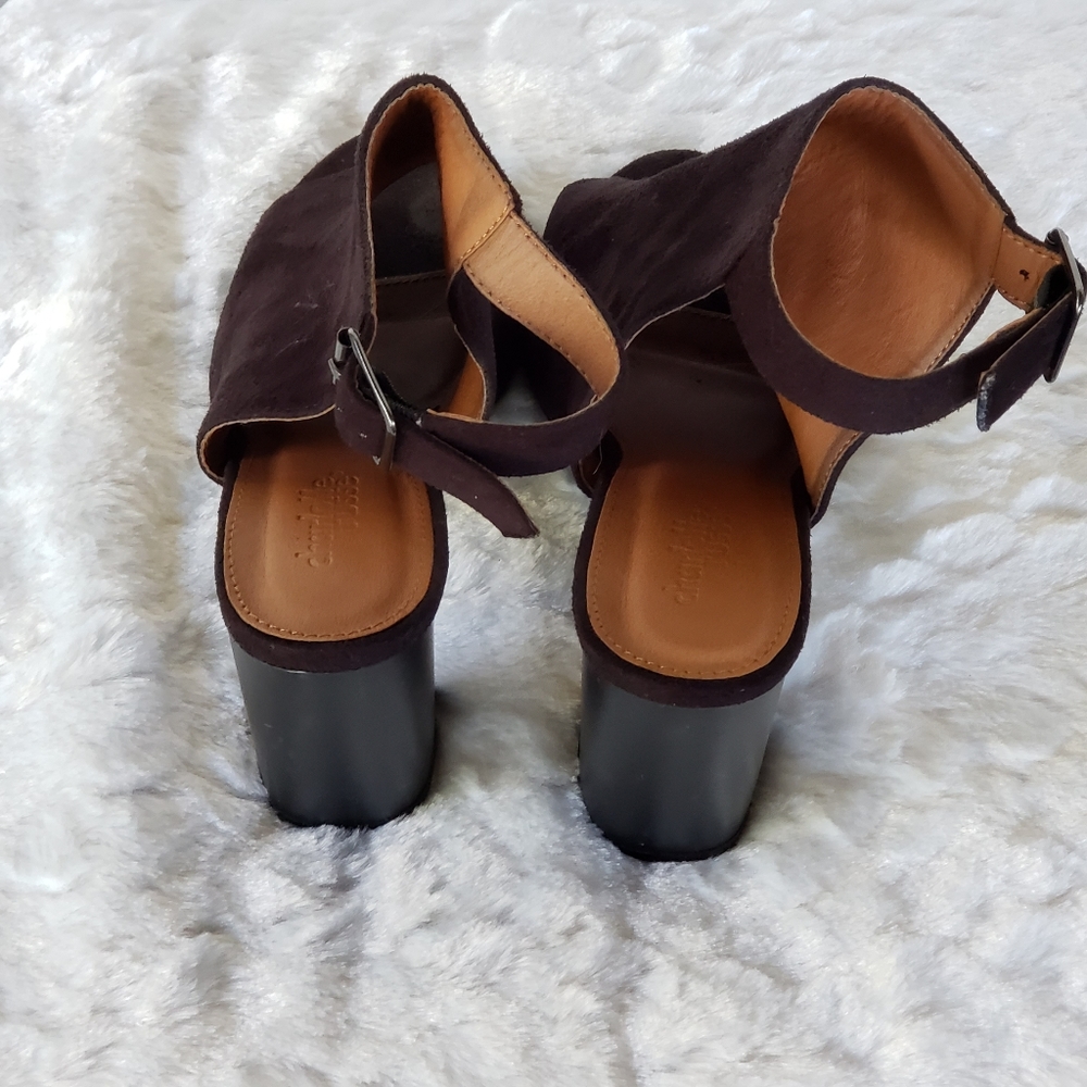 Faux Suede Black Peep Toe Block Heel Mule - Picture 7 of 10